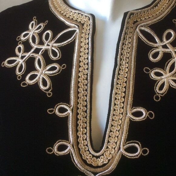 Abe Schrader Vintage Velvet Long Sleeve Tunic Dress Gold Embroidery Black Size 8 - Picture 4 of 16